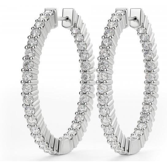 Brilliant Cut 4 Carat Prong Set White Gold Real Diamonds Hoop Earrings