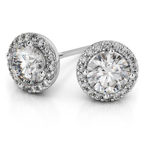 Brilliant Cut 4 Carats Natural Diamonds Women Studs Halo Earrings White Gold