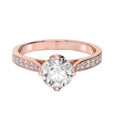 Brilliant Cut Cathedral Setting Genuine Diamond Engagement Ring Rose Gold