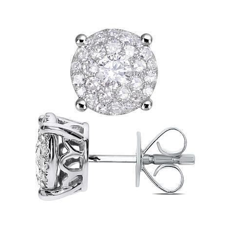 Brilliant Cut Halo Real Diamond Stud Earrings 1.54 Carat White Gold 14K