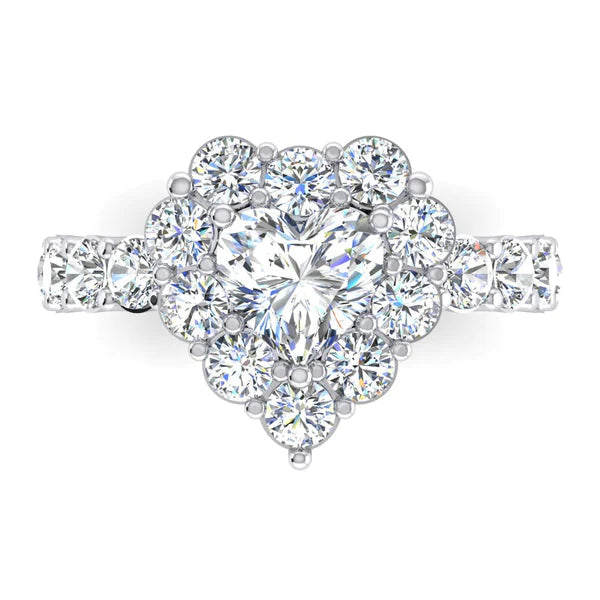 Brilliant Cut Heart Real Diamond Halo Ring Prong Set