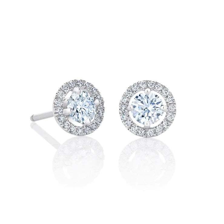 Brilliant Cut Real Diamonds Studs Halo Earrings 2.20 Carats