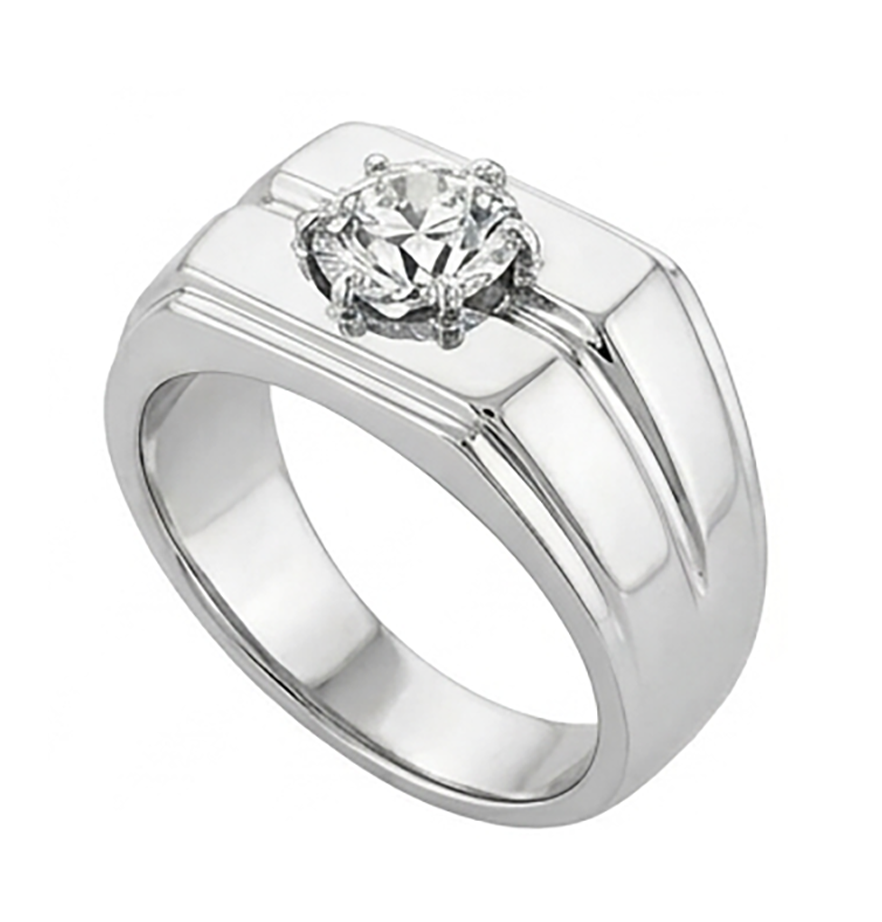Brilliant Diamond Antique Cushion Men's Ring 2 ct in 10K White
