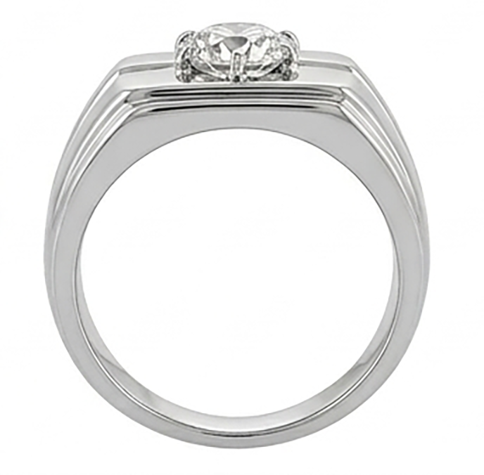 Brilliant Diamond Antique Cushion Men's Ring 2 ct in 10K White
