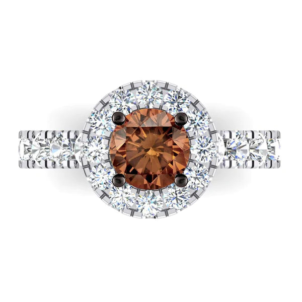 Brown Natural Diamond Engagement Ring Gold 14K Cathedral Setting