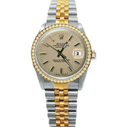 Champange Stick Dial Rolex Date Just Watch Bracelet Two Tone QUICK SET