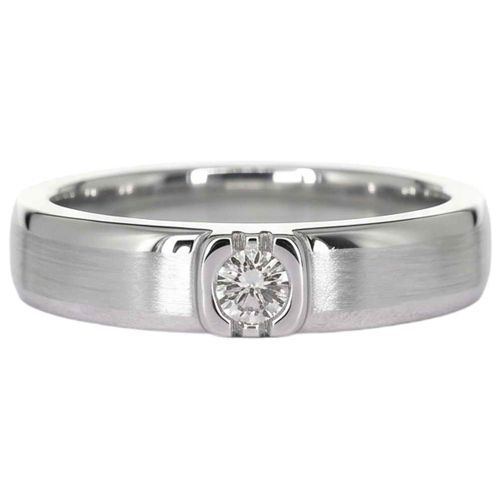 Brushed Finish Round Natural Earth Mined Diamond Men's Ring White Gold 14K 0.50 Carats