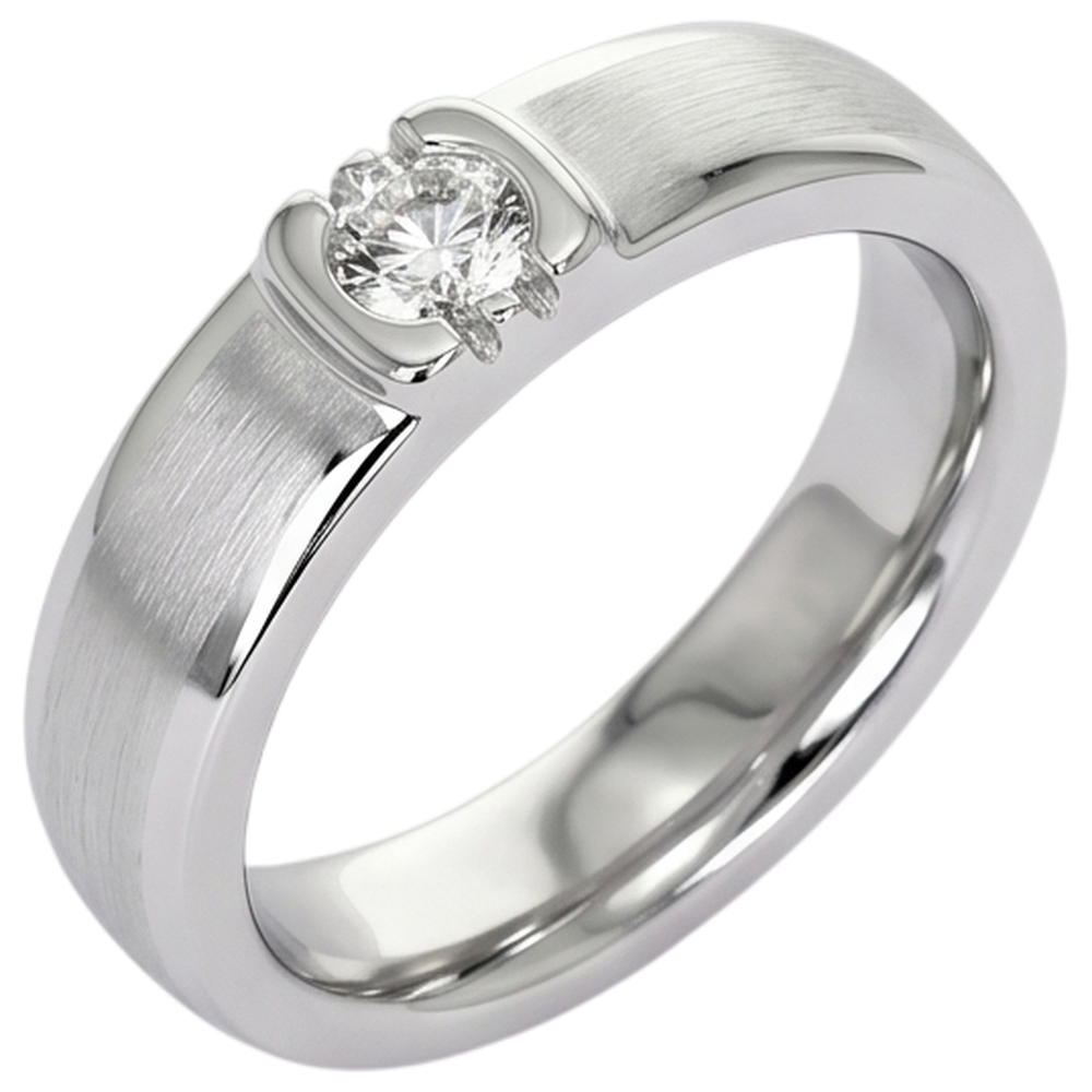 Brushed Finish Round Natural Earth Mined Diamond Men's Ring White Gold 14K 0.50 Carats