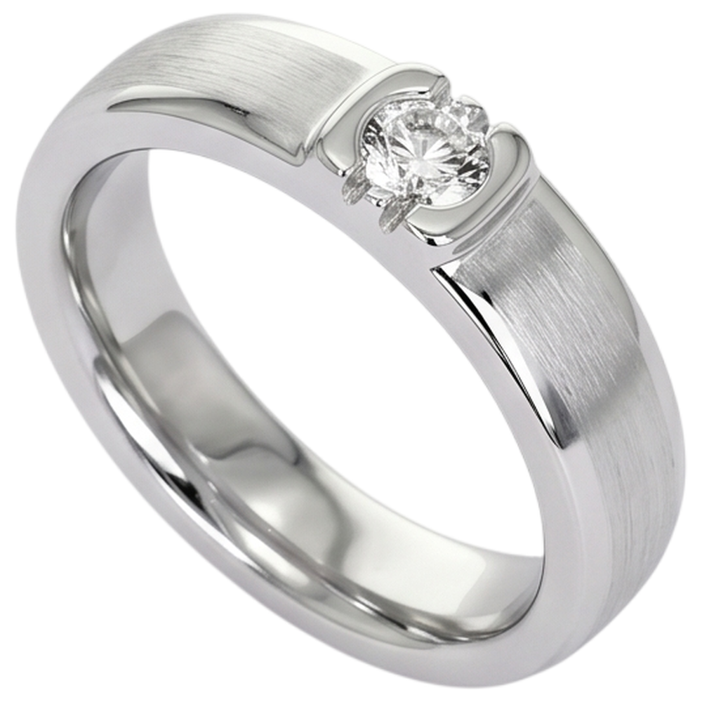 Brushed Finish Round Natural Earth Mined Diamond Men's Ring White Gold 14K 0.50 Carats