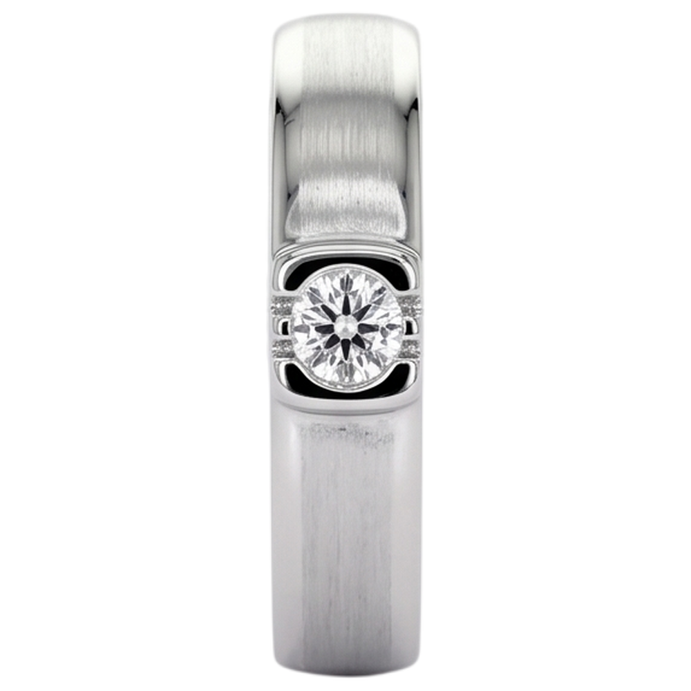 Brushed Finish Round Natural Earth Mined Diamond Men's Ring White Gold 14K 0.50 Carats