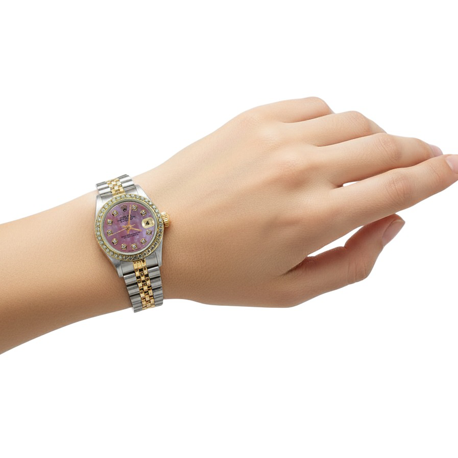 Burgundy Diamond Dial Bezel Ss & Gold Jubilee Bracelet Lady Rolex