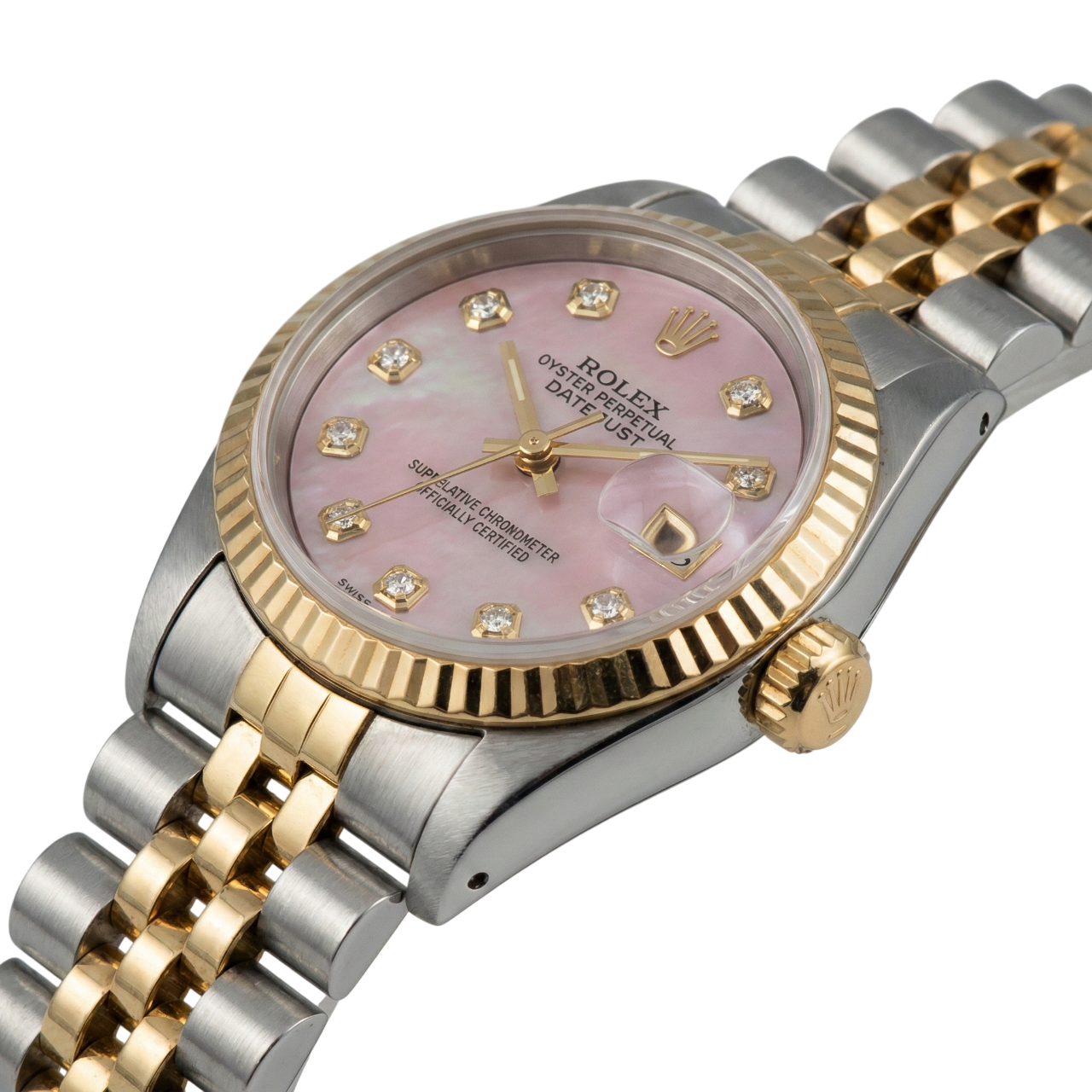 Burgundy Natural Earth Mined Diamond Dial Ss & Gold Jubilee Datejust Lady Watch Rolex