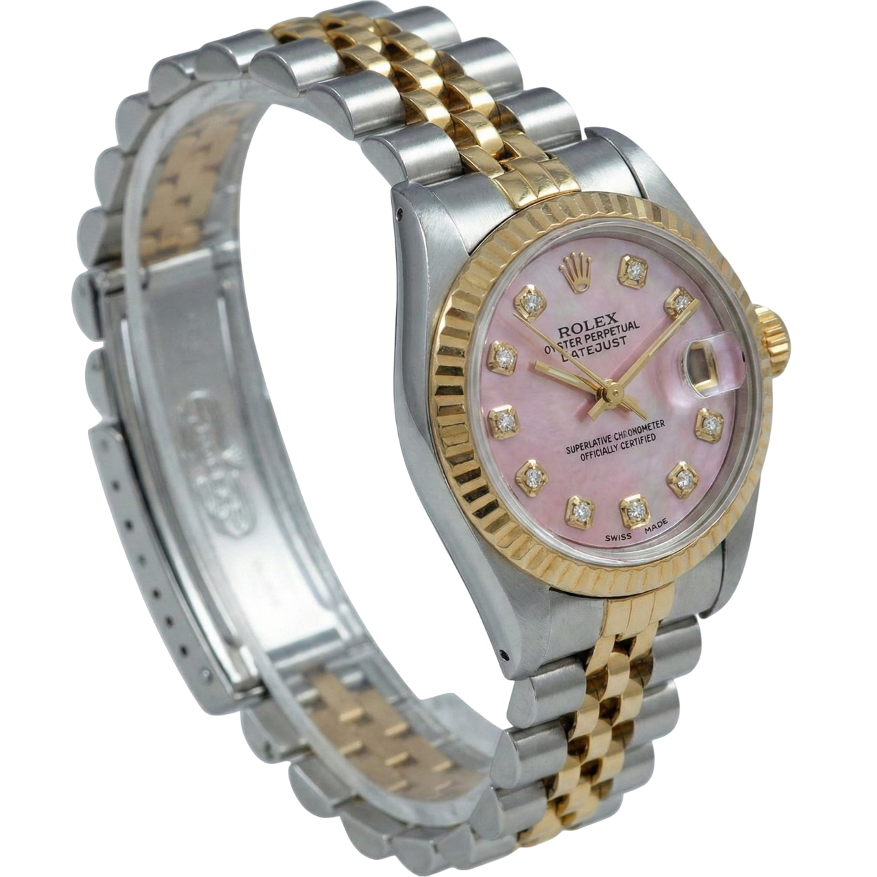 Burgundy Natural Earth Mined Diamond Dial Ss & Gold Jubilee Datejust Lady Watch Rolex