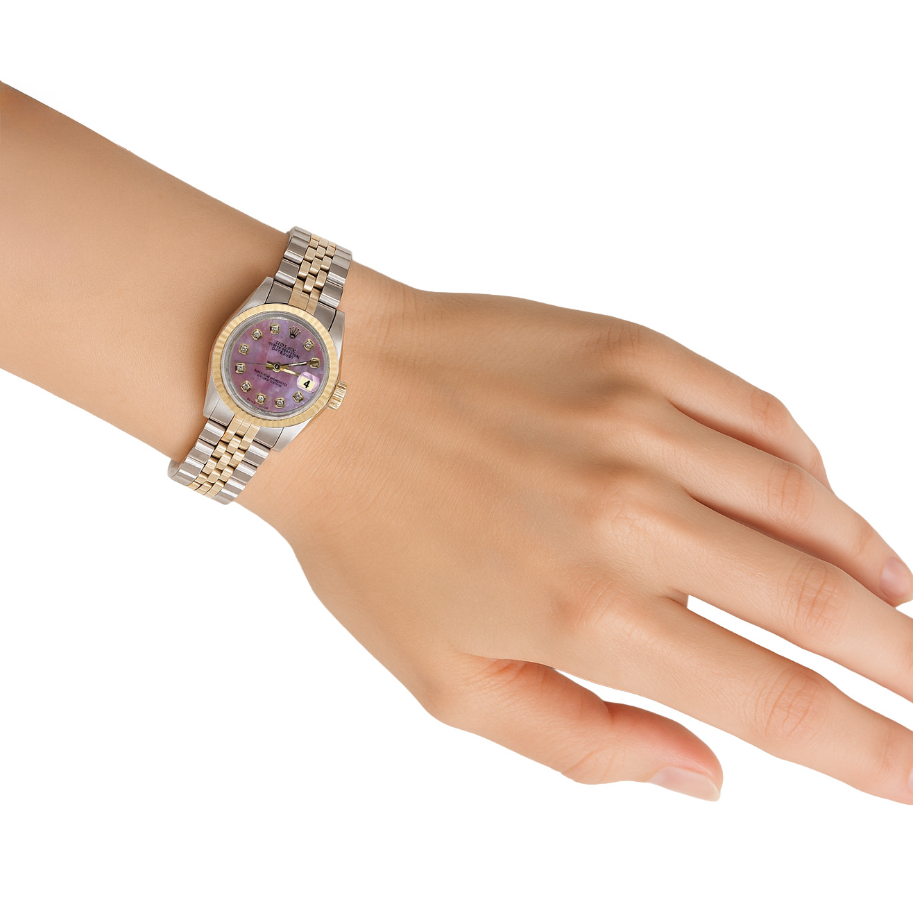 Burgundy Natural Earth Mined Diamond Dial Ss & Gold Jubilee Datejust Lady Watch Rolex P2