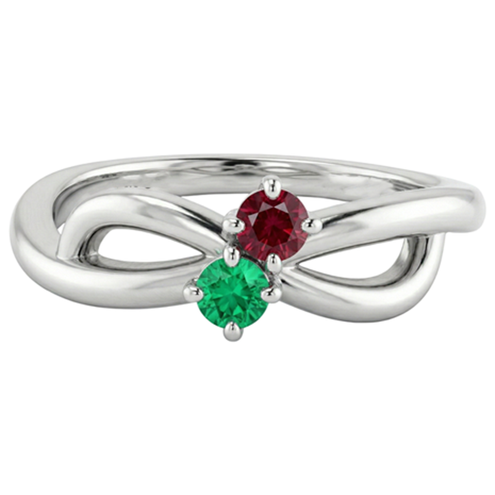 Burma Ruby 0.30 Carats Green Emerald Infinity Twist Gemstone Ring