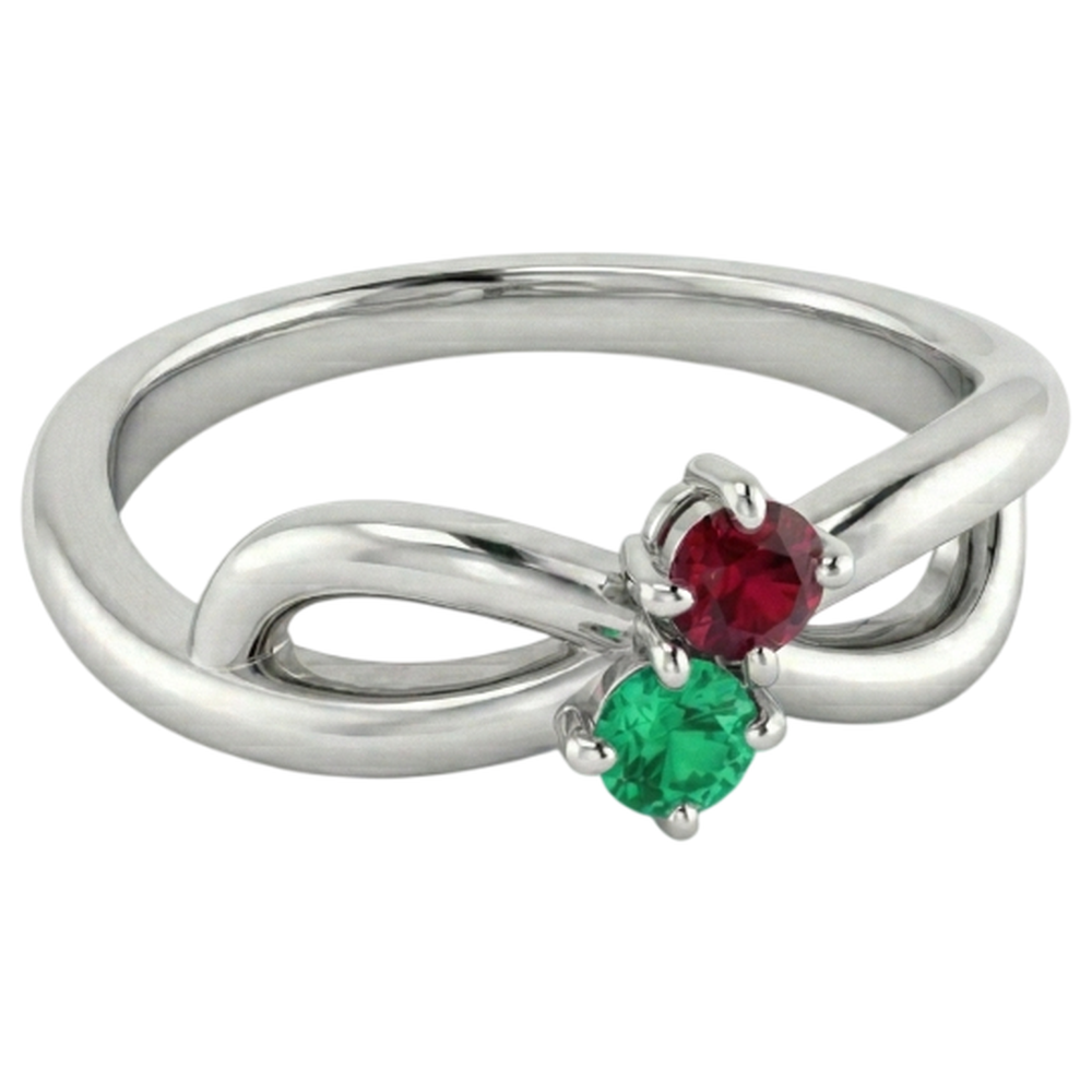 Burma Ruby 0.30 Carats Green Emerald Infinity Twist Gemstone Ring