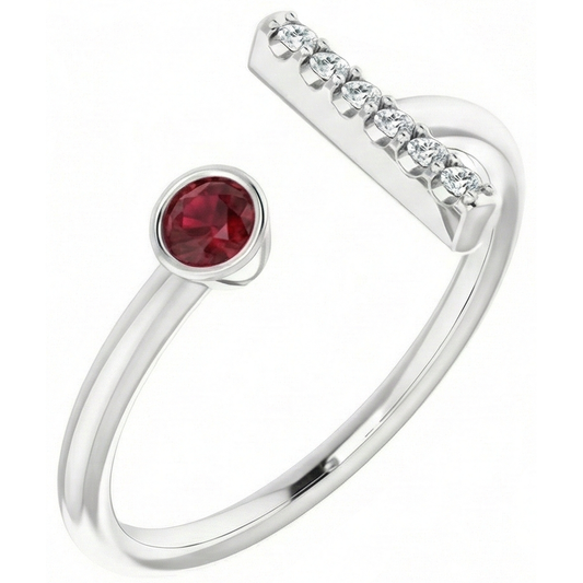 Burmese Ruby & Natural Earth Mined Diamond Ring 0.48 Carats 14K White Gold