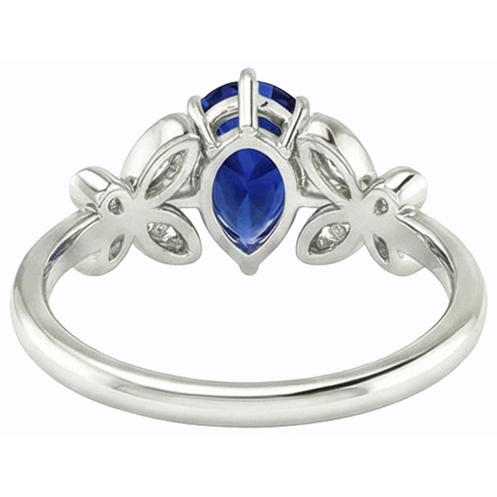 Butterfly Natural Earth Mined Diamond Engagement Ring Pear Ceylon Sapphire 3 Carats