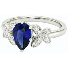 Butterfly Natural Earth Mined Diamond Engagement Ring Pear Ceylon Sapphire 3 Carats