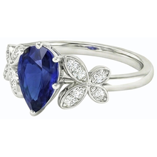 Butterfly Natural Earth Mined Diamond Engagement Ring Pear Ceylon Sapphire 3 Carats