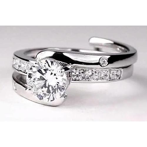 Bypass Shank Setting Round Diamond Engagement Ring 2 Carats