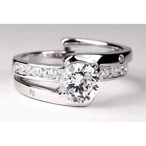 Bypass Shank Setting Round Diamond Engagement Ring 2 Carats