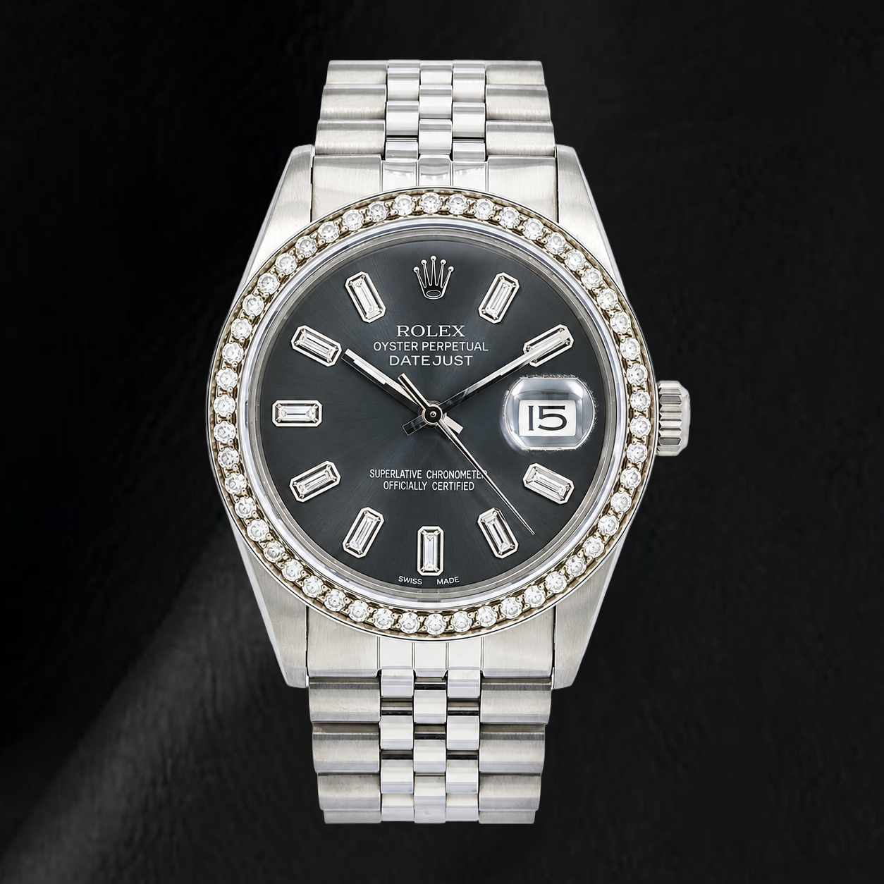 Rolex Datejust 16014 36mm Gray Diamond Dial Stainless Steel Watch