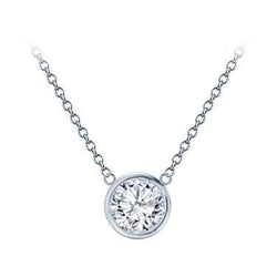 Carat Bezel Solitaire Round Real Diamond Necklace Pendant White Gold 14K