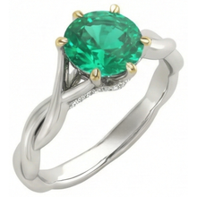 Gemstone Ring 14 Karat Two Tone Gold with Emerald – front view