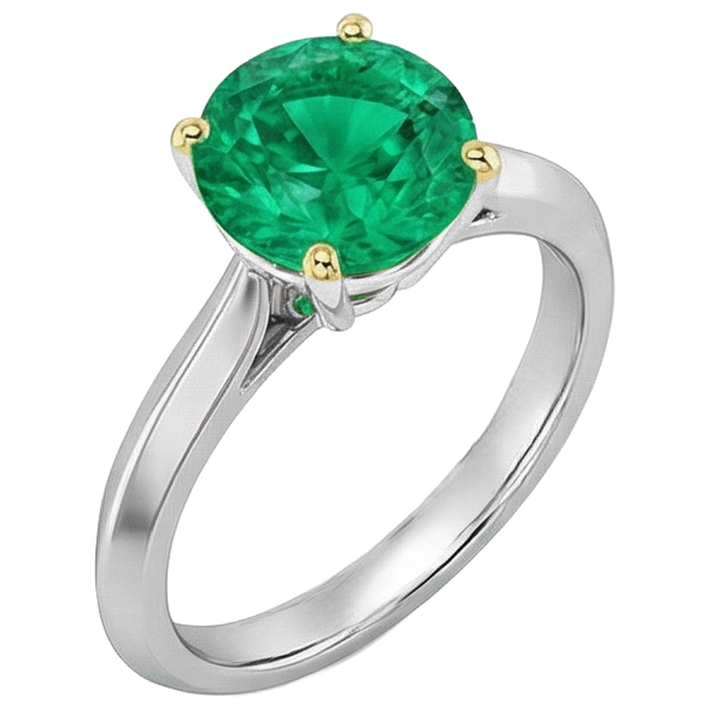 Round Brilliant Emerald ring in 14K Two Tone Gold – front view