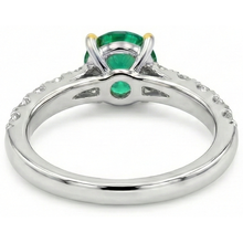 Round Cut Colombian Emerald ring in Two-Tone 14K Gold – back view