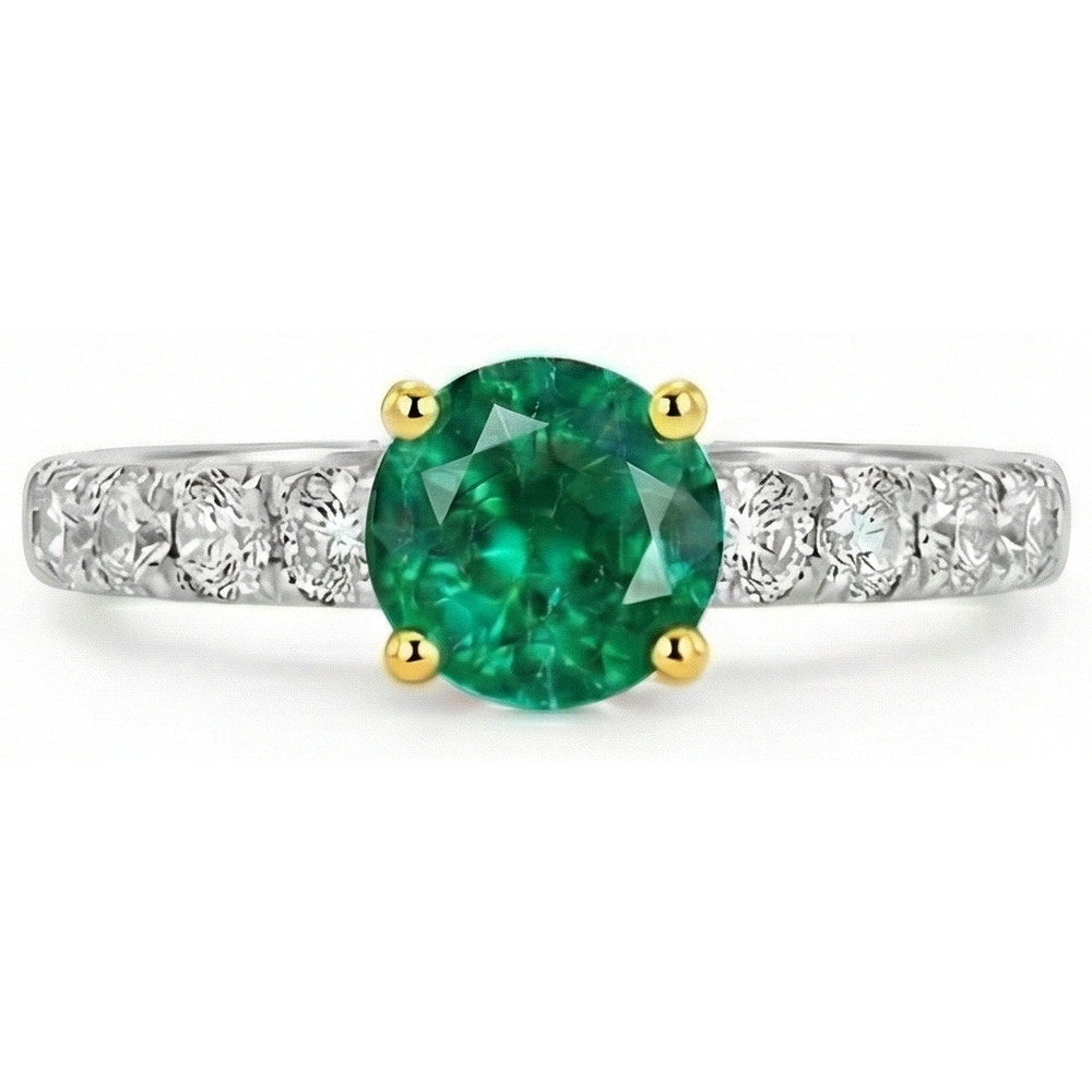 Colombian Emerald Gemstone Ring 2-ct Two-Tone 14K Gold – front view