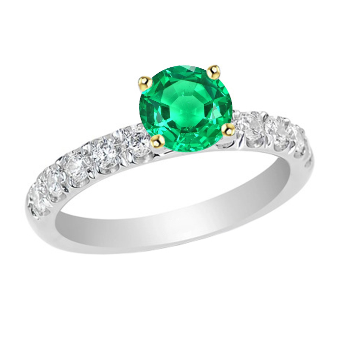Round Cut Colombian Emerald ring in Two-Tone 14K Gold – main view