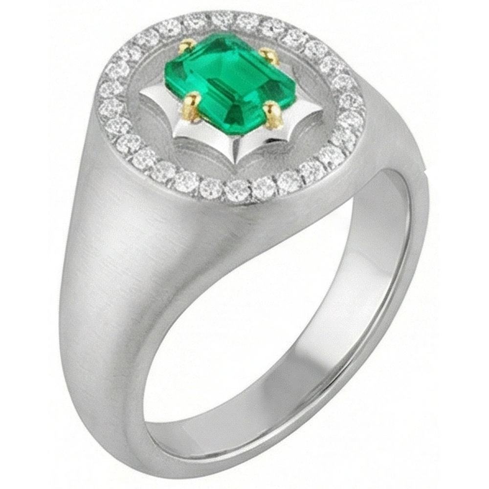 Gemstone Ring 14 Karat Two Tone Gold with Emerald – front view