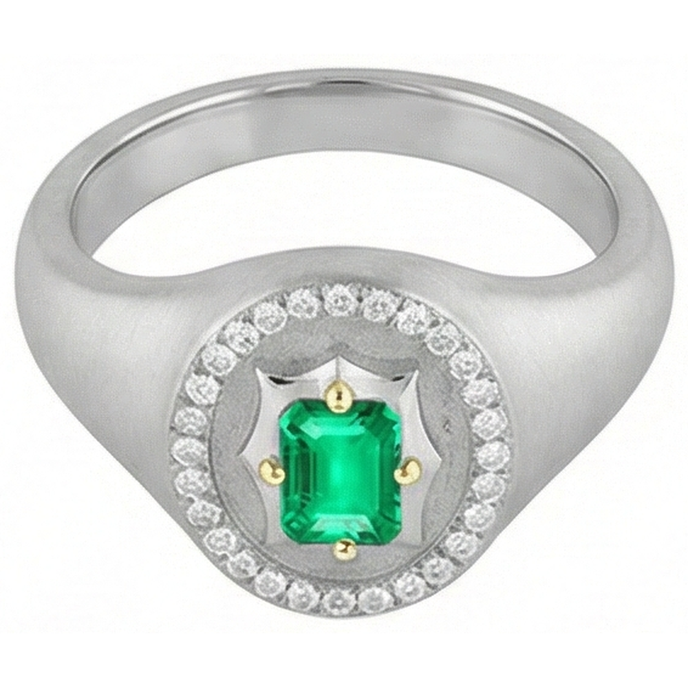 Emerald Emerald Cut Gemstone Ring in 14 Karat Two Tone Gold – side view