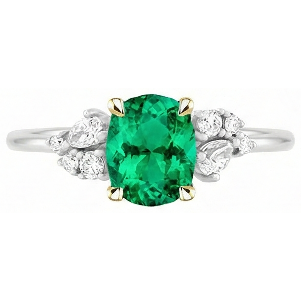 Luxury Emerald Colored Stone Ring 2 ct – front view