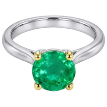 Round Brilliant Colombian Emerald ring in 14K Two Tone Gold – angle view