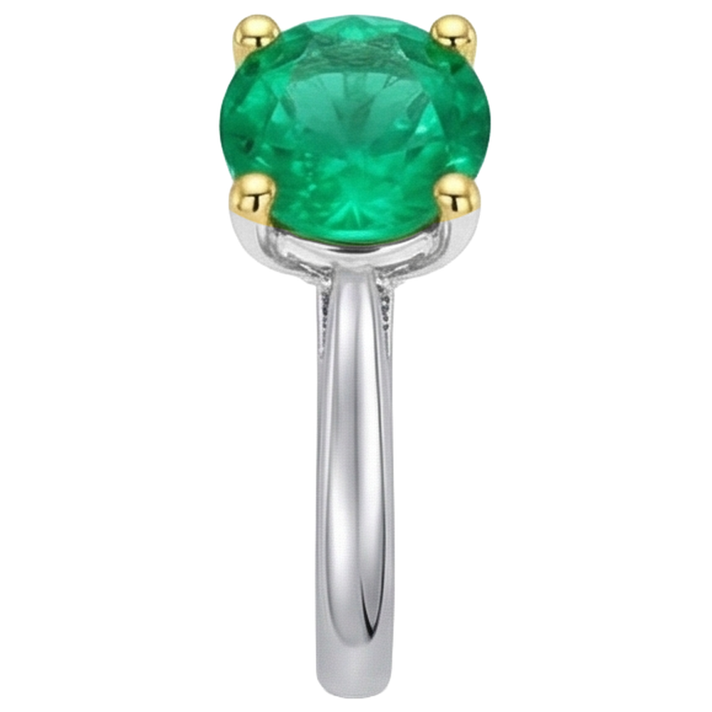 Round Brilliant Colombian Emerald ring in 14K Two Tone Gold – profile view
