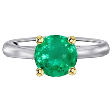 Colombian Emerald Colored Stone Ring 3-ct 14K Two Tone Gold – front view