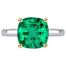 Emerald Cushion Gemstone Ring in 14 Karat Two Tone Gold – front view
