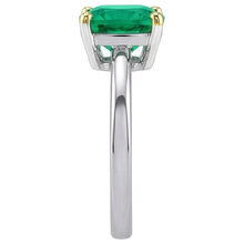 Emerald Cushion Gemstone Ring in 14 Karat Two Tone Gold – profile view