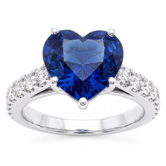 Cathedral Setting Blue Sapphire Natural Earth Mined Diamond Ring Round Accents