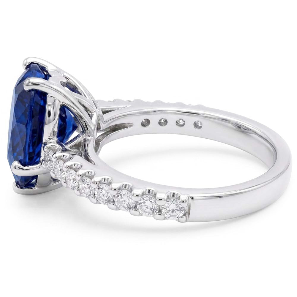 Cathedral Setting Blue Sapphire Natural Earth Mined Diamond Ring Round Accents