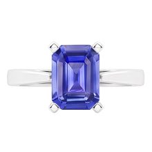 Cathedral Setting Ceylon Sapphire Solitaire Emerald Shaped Ring