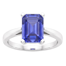 Cathedral Setting Ceylon Sapphire Solitaire Emerald Shaped Ring