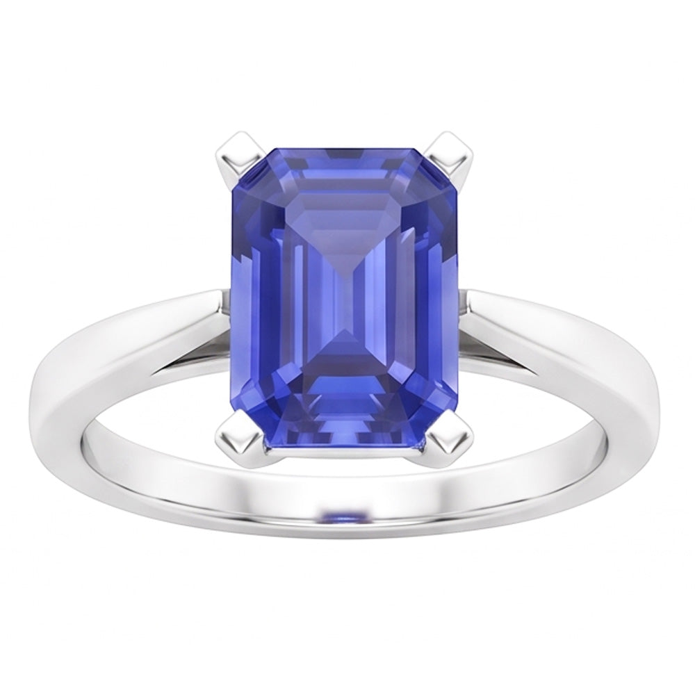 Cathedral Setting Ceylon Sapphire Solitaire Emerald Shaped Ring