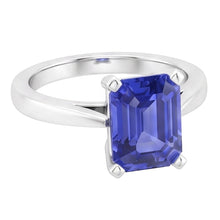 Cathedral Setting Ceylon Sapphire Solitaire Emerald Shaped Ring