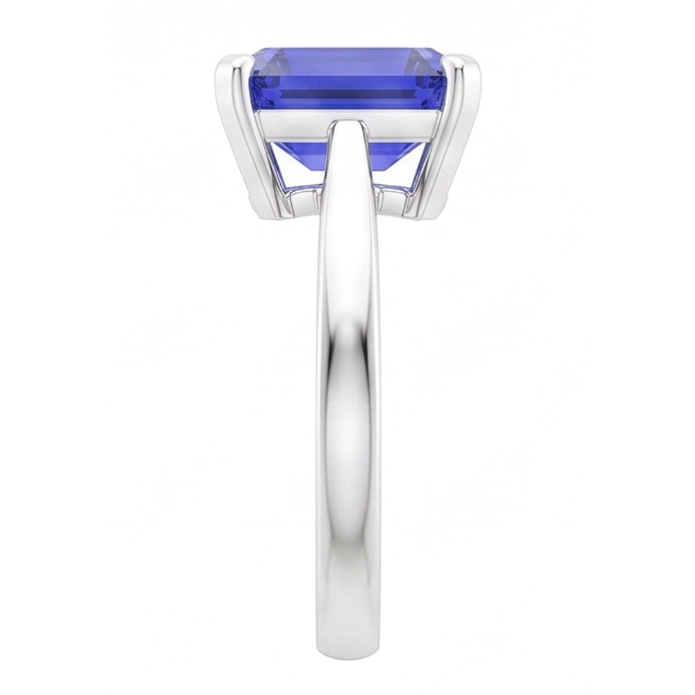 Cathedral Setting Ceylon Sapphire Solitaire Emerald Shaped Ring