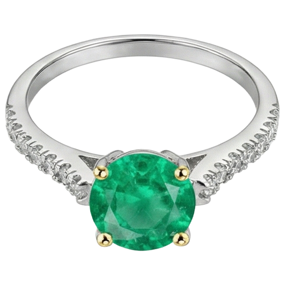 Colombian Emerald Gemstone Ring 1.50-ct 14K Two Tone Gold – side view