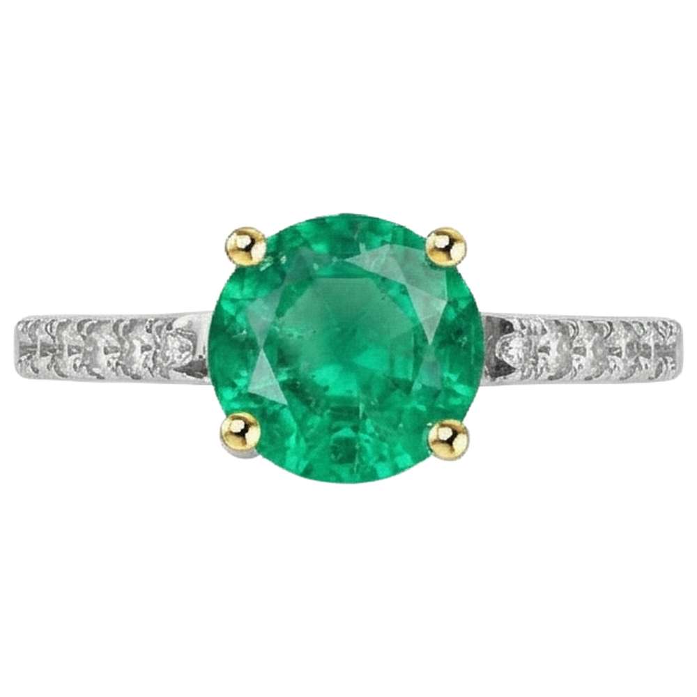 Gemstone Ring 14K Two Tone Gold with Colombian Emerald – angle view